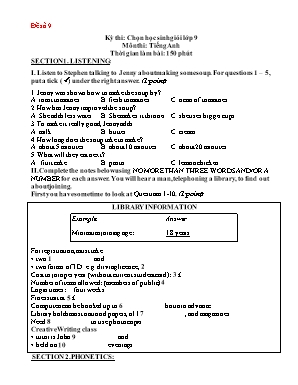 Đề thi học sinh giỏi môn Tiếng Anh Lớp 9 - Đề số 9